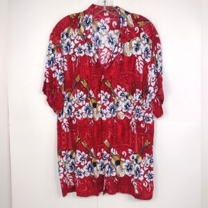 Hawaiian Men's red/white Hawaiian floral print shirt size (XL)